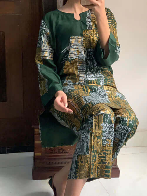 2PC Mountain Block Print Dress