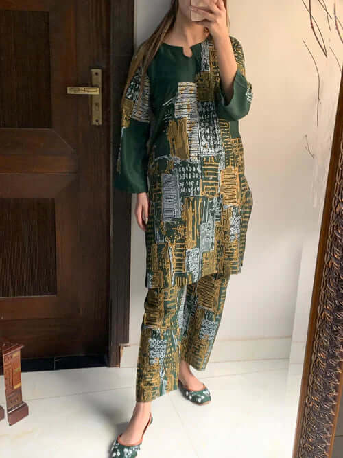 2PC Mountain Block Print Dress
