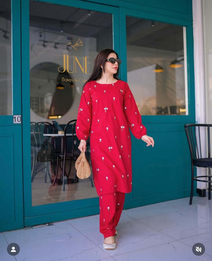 Floral 2PC Summer Embroidered Dress